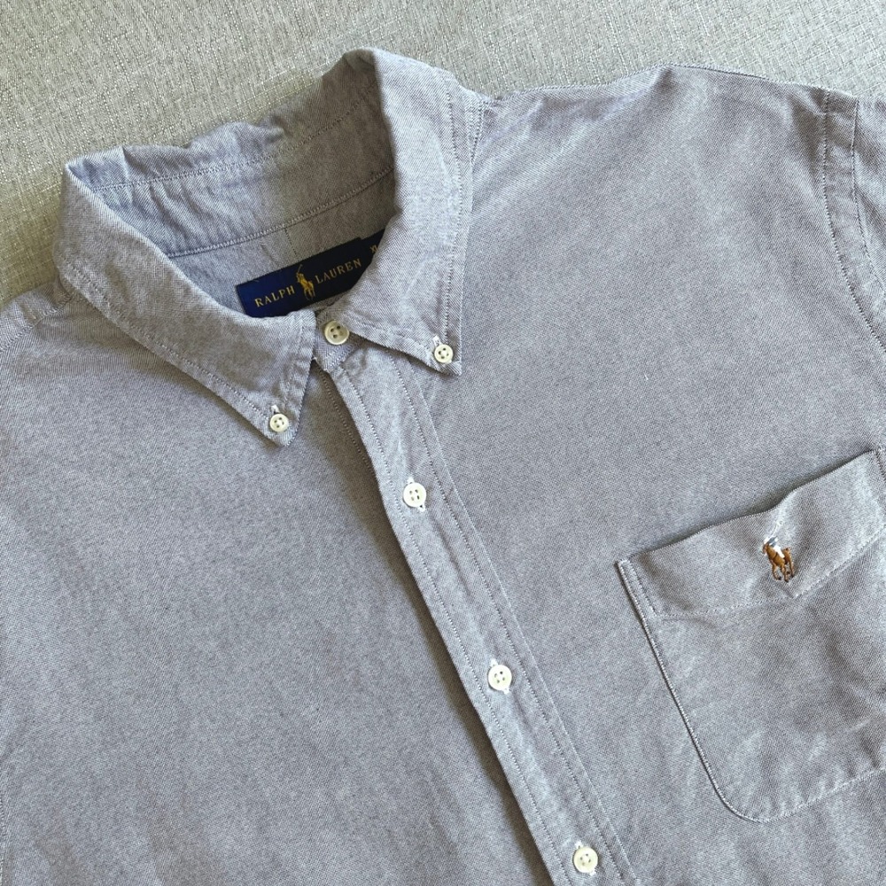 Ralph Lauren Classic Fit Chambray Button Down Shirt Mens XL Blue Short Sleeve